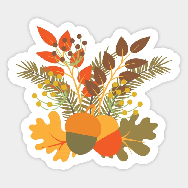 Autumn Floral Acorns & Leaves Sticker by bragova